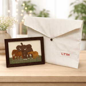 Home Carved Elephant Frame Packaged in Bag Pouch