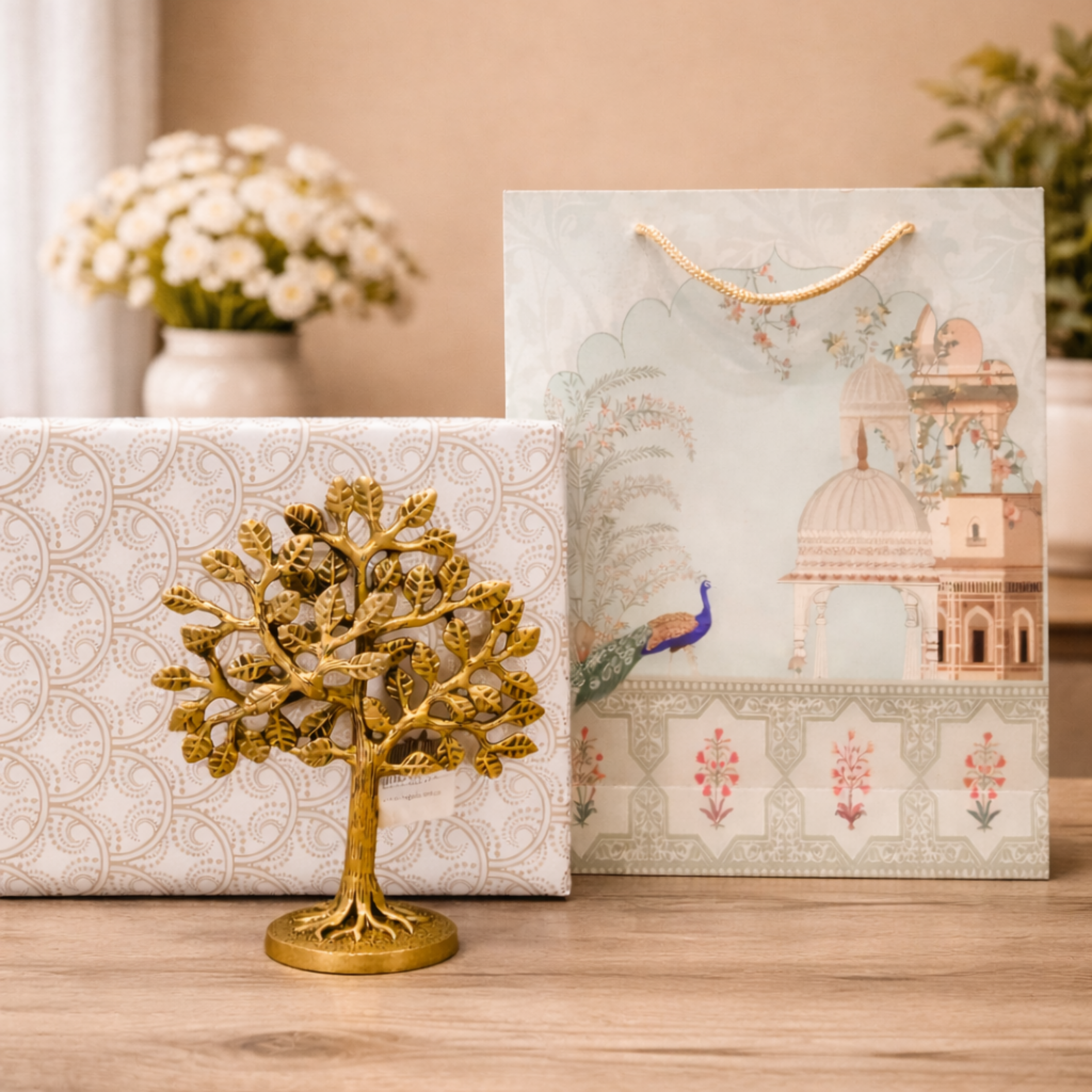 golden prosperity tree showpiece