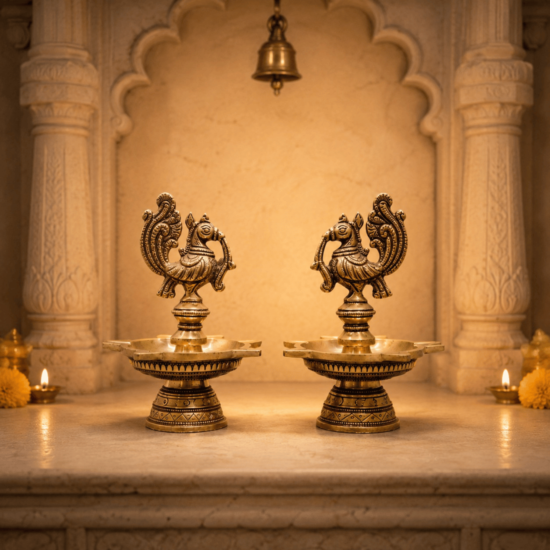 royal peacock diya lamp pair