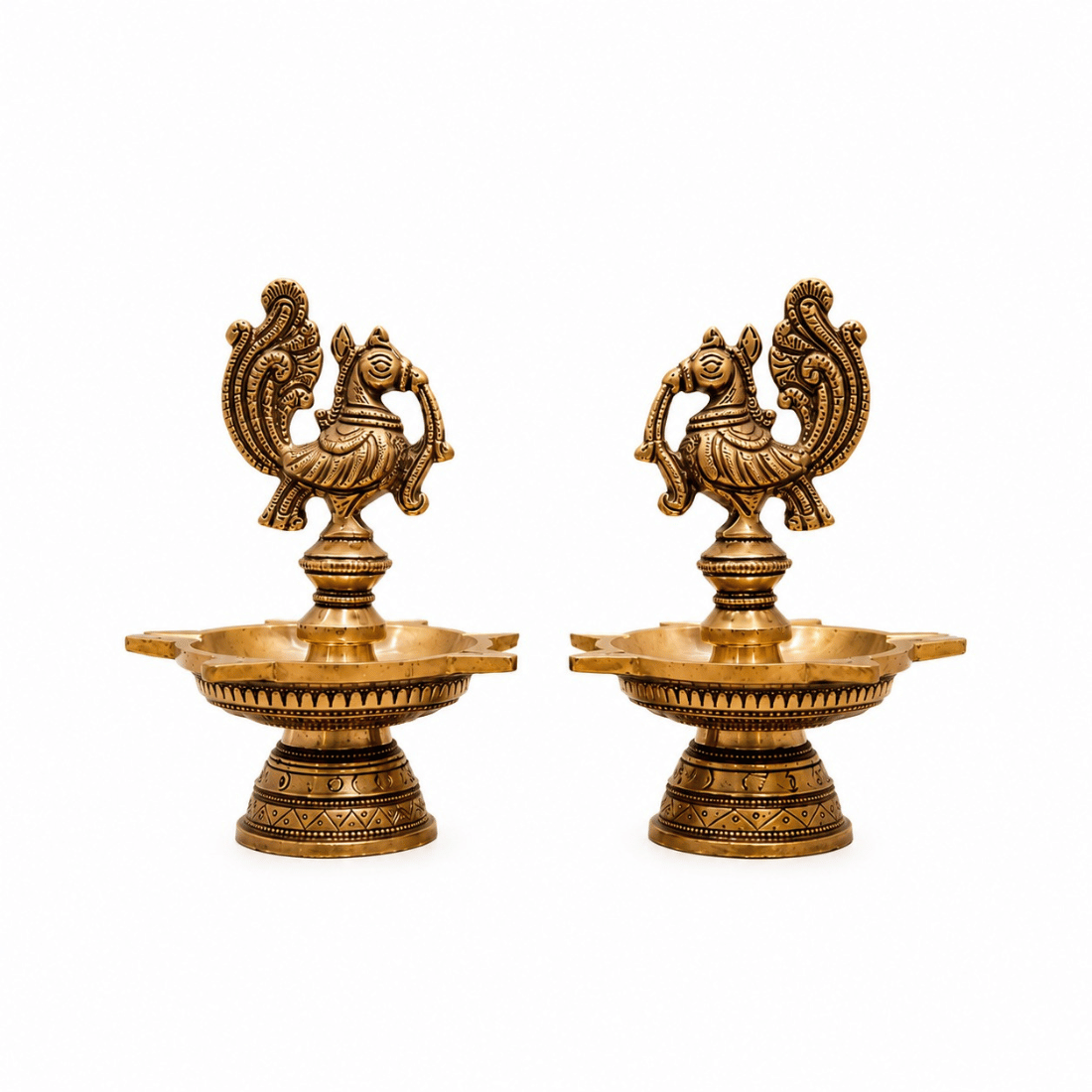 royal peacock diya lamp pair